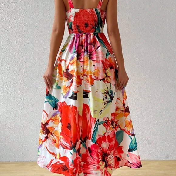 Multicolor Boho Women's Chest Strap Sleeveless Maxi Dress - Picture 3 of 5